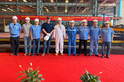 Sanfu Shipbuilding steel cutting of a 12,500DWT multi-purpose vessel